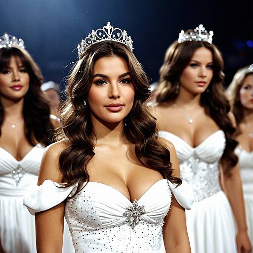 Beauty Queens in White Dresses with Tiaras