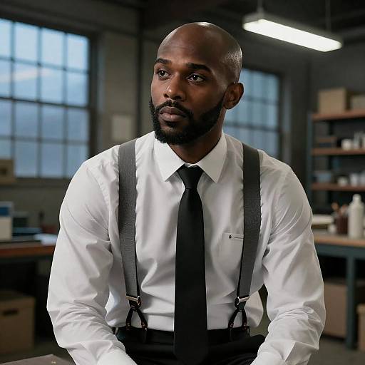 Bald Black Man in Industrial Portrait