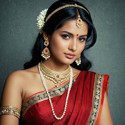 Indian Woman in Traditional Red Saree with Jewelry