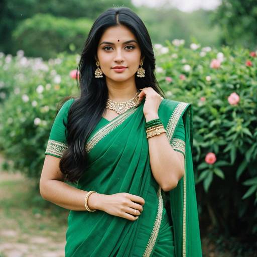 Elegant Engagement in Green Saree
