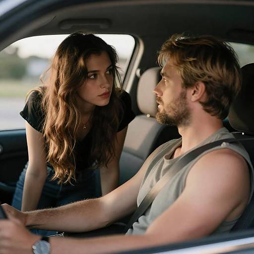 Sunlit Driver and Leaning Passenger Portrait