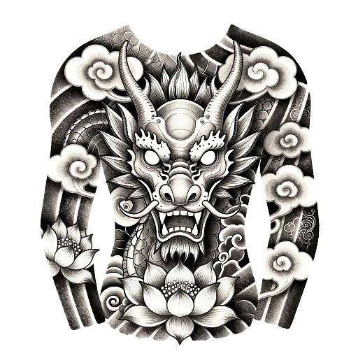 Symmetrical Dragon Head Sleeve Tattoo