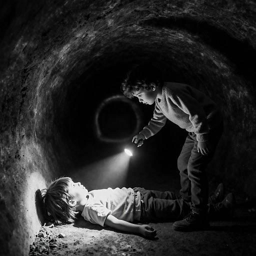 Child Reaching for Light in Tunnel
