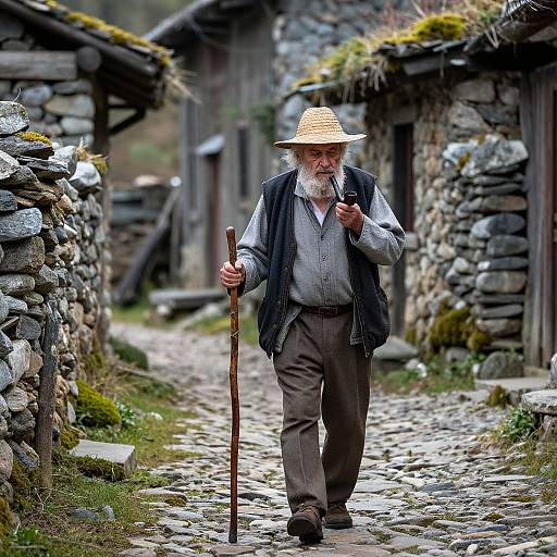 Elderly Man in Rustic Village