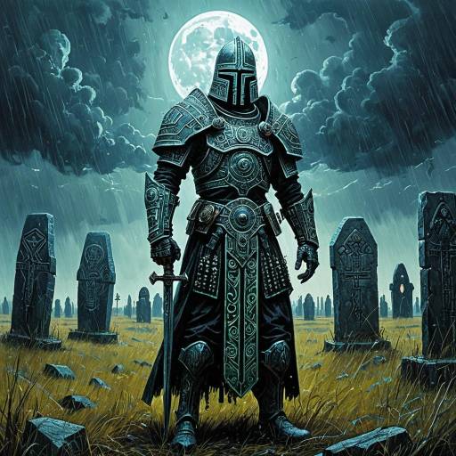 Cybernetic Slavic Warrior in Runestone Field