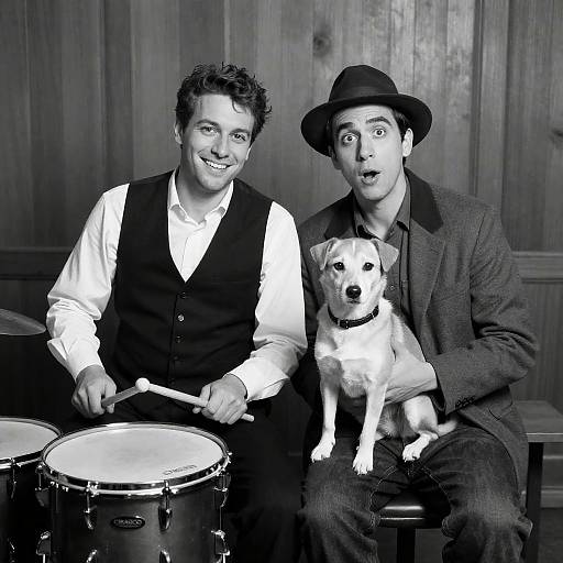 Vintage B&W Photo of Men and Dog