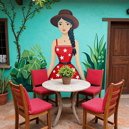 Vibrant Patio with Polka-Dot Chairs