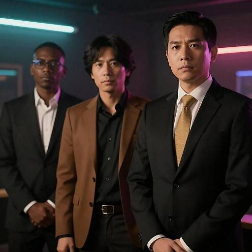 Neon-Lit Trio in Dim Room