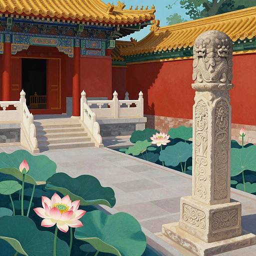 Ancient Temple Courtyard in Matisse Style