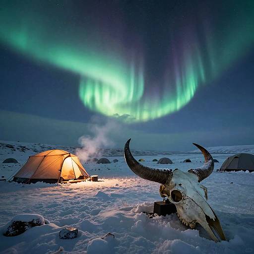 Arctic Explorer Camp Under Northern Lights