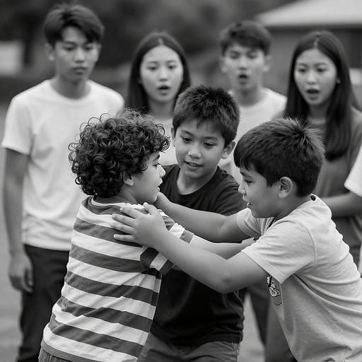B&W Playful Takedown with Curly Boy
