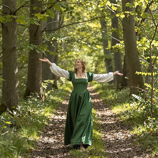 Joyful Woman in Renaissance Forest Scene