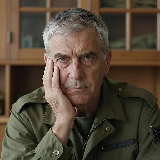 Intense Portrait of a Middle-Aged Soldier