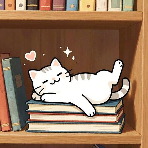 Lazy Cat in Cozy Library Sketch