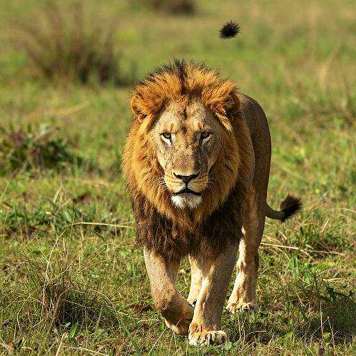 Majestic Male Lion in Lush Grass