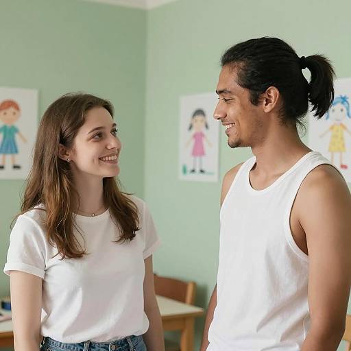 Smiling Couple in Colorful Room