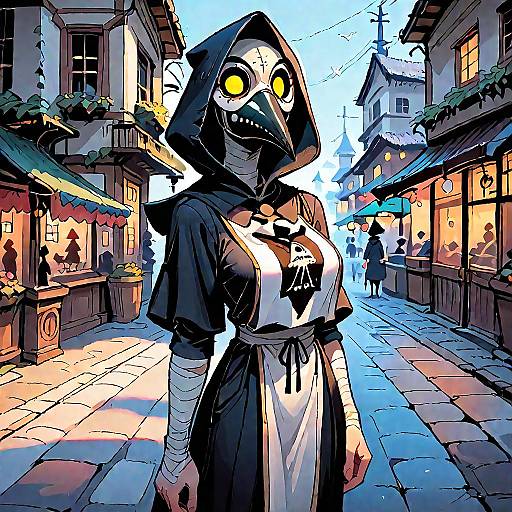 Hooded Plague Doctor Girl at Night