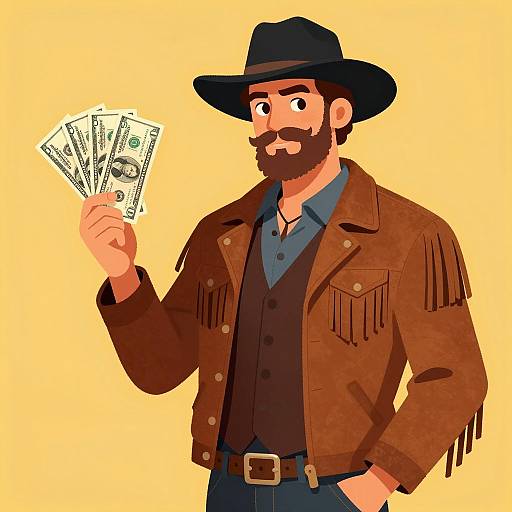 Confident Rugged Man Holding Cash