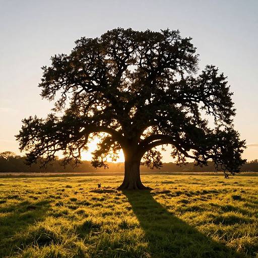 Golden Sunset Over Majestic Oak Tree