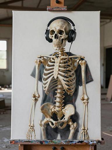 Hyper-Realistic Skeleton Artist in Warehouse