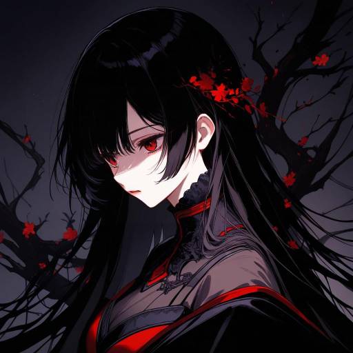Gothic Anime Portrait of a Haunting Girl