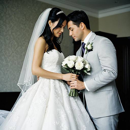 Bride and Groom Holding Wedding Bouquet