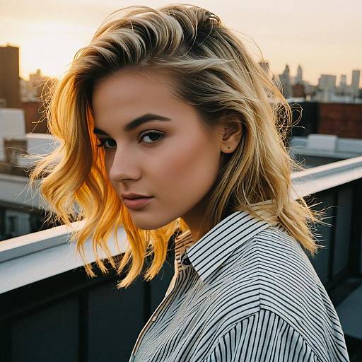 Honey Blonde Woman on Rooftop at Golden Hour
