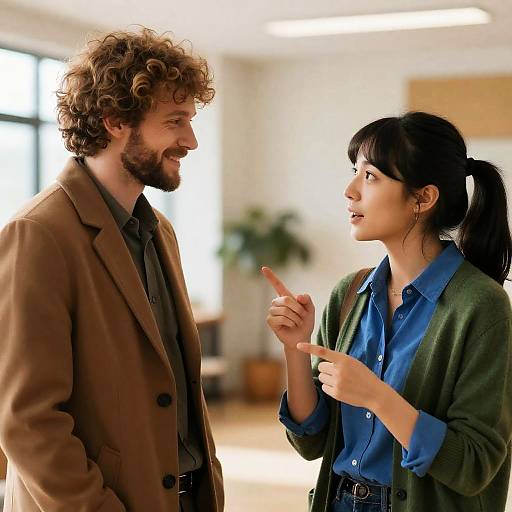 Smiling Conversation Between Two Friends