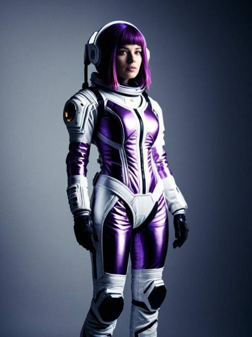 Female astronaut in futuristic purple suit