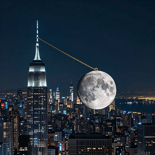 Moon Tethered to Skyscraper