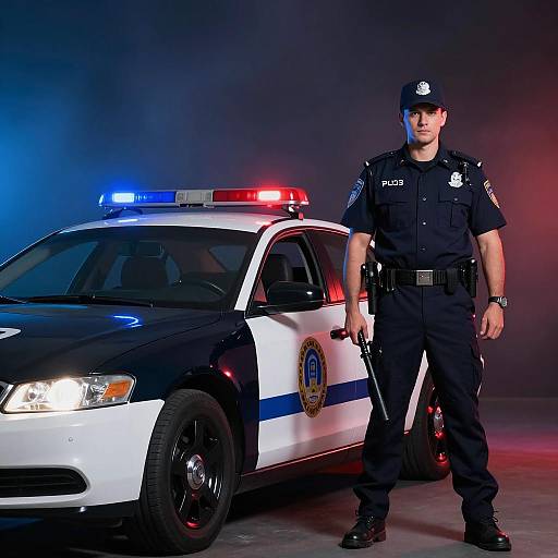 Male Police Officer Standing Next to Patrol Car