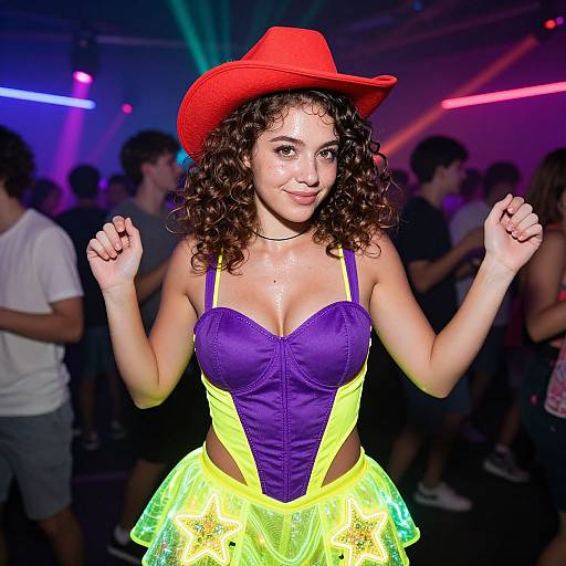 Neon Rave Party Woman Dancing