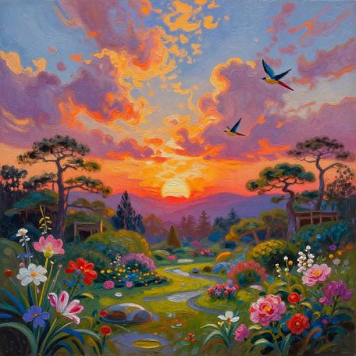 Vibrant Zen Garden Sunset Art