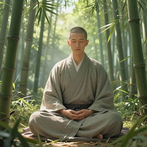 Serene Monk Meditating in Bamboo Forest