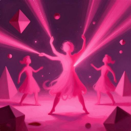 Magenta Dreamscape with Floating Geometry