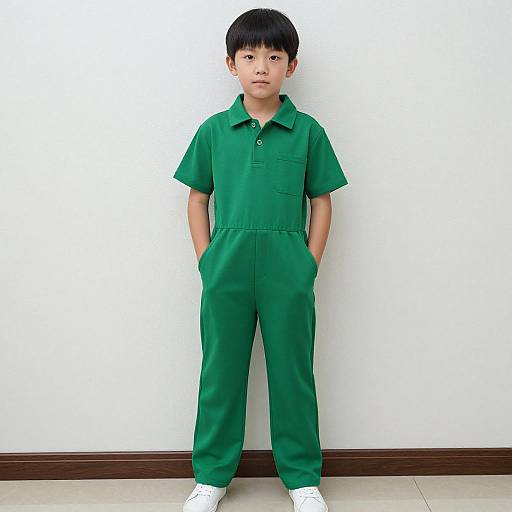 Realistic Boy in Green Romper