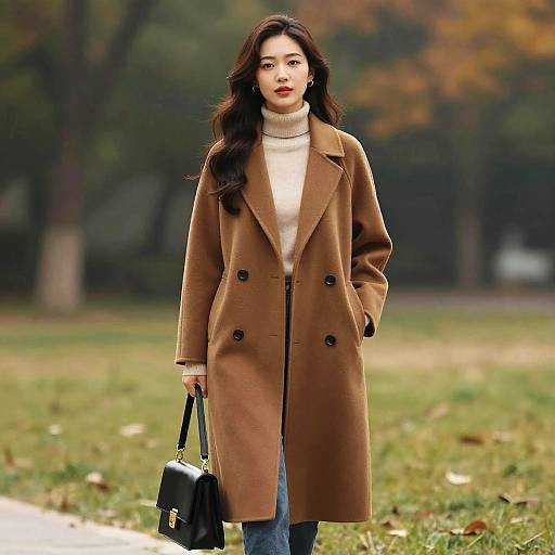 Woman in Brown Coat Autumn Outfit