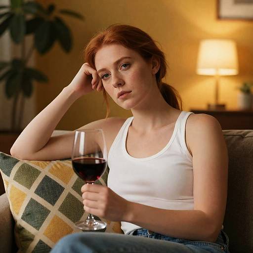 Contemplative Woman Enjoying Red Wine