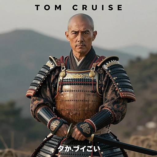 Bald Samurai in Detailed Armor Photo