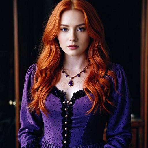 Redhead woman in purple vintage dress