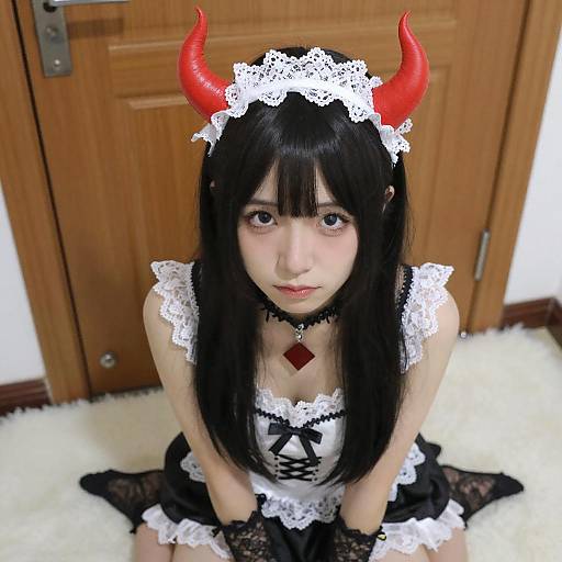 Asian Woman in Devil Costume Sitting