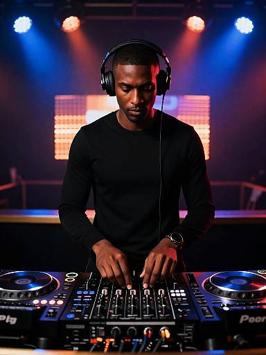 Nightclub DJ Under Electric Blue Lights