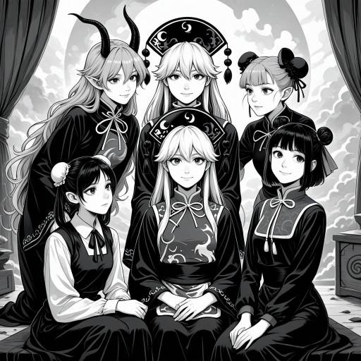 Monochrome Girls with Horns and Smiles