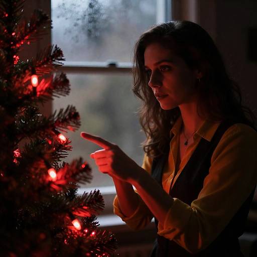 Enchanting Woman by Glowing Christmas Tree