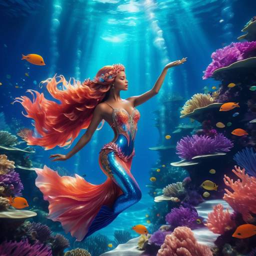 Gorgeous Mermaid in Vibrant Coral Reef