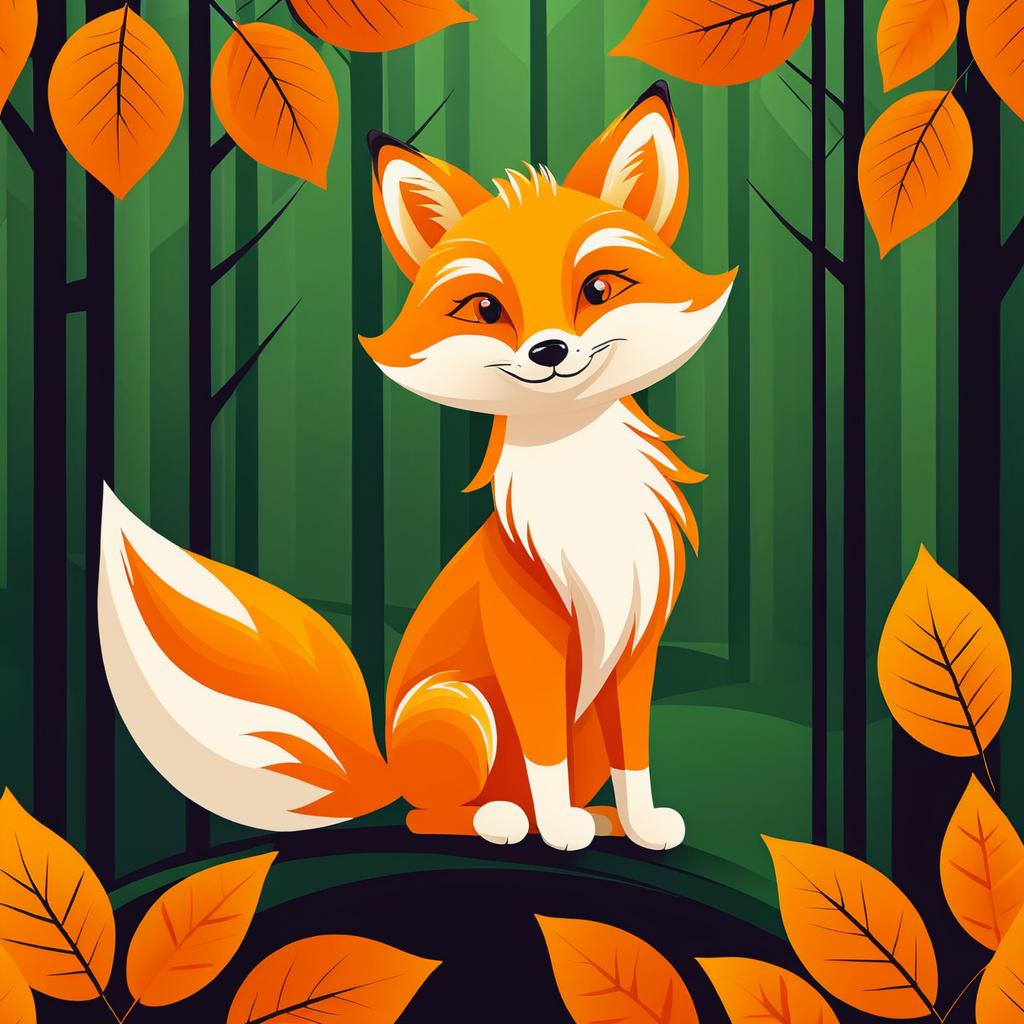 Charming Fox Illustration with Forest Background