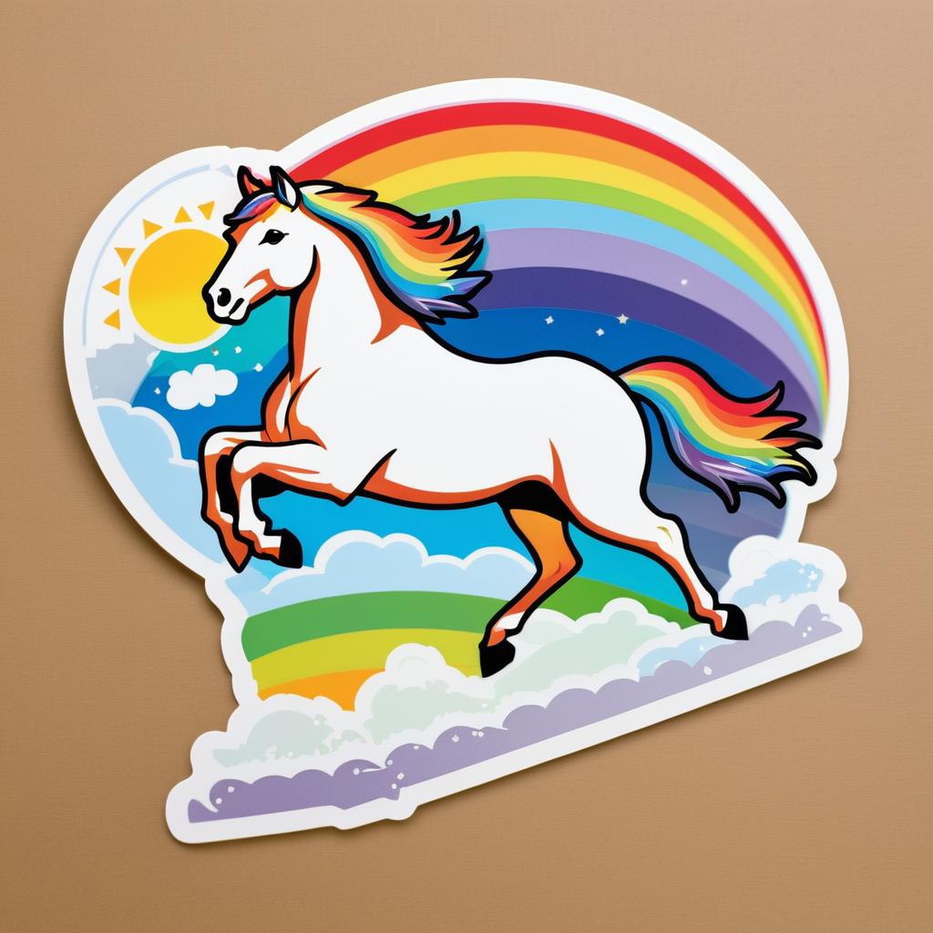 Whimsical Horse Leaping for Rainbows