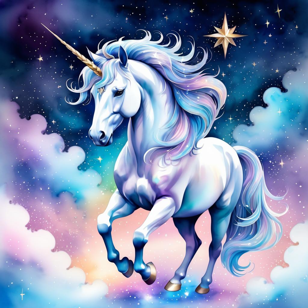 Majestic Unicorn in Dreamlike Watercolor