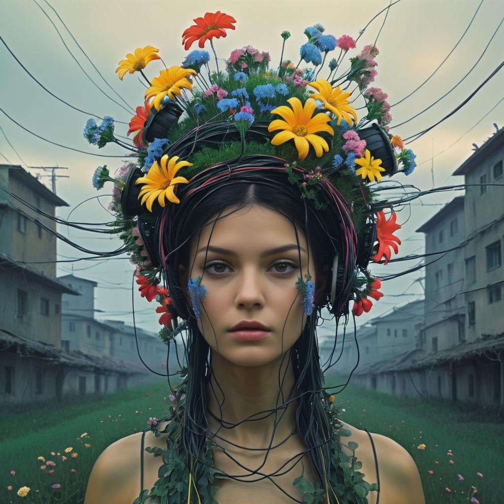 Biopunk Woman with Floral Headpiece