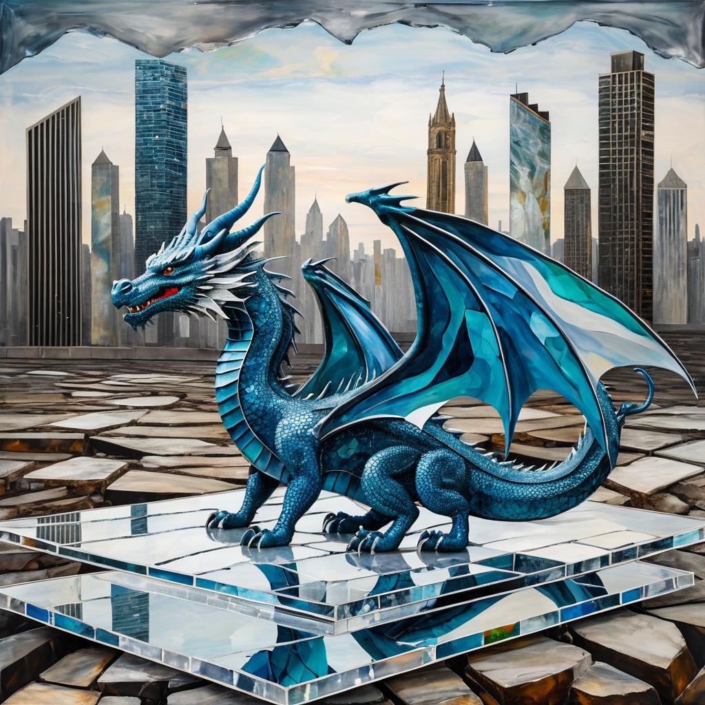 Surreal Glass Dragon in Abstract Cityscape